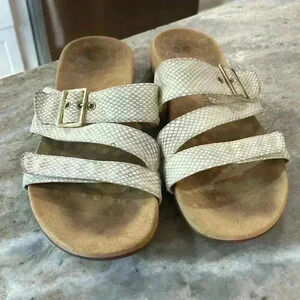Vionic Sandals Womens Sz 11 Skylar Buckle Three Strap Slide Flats TVW4946 White